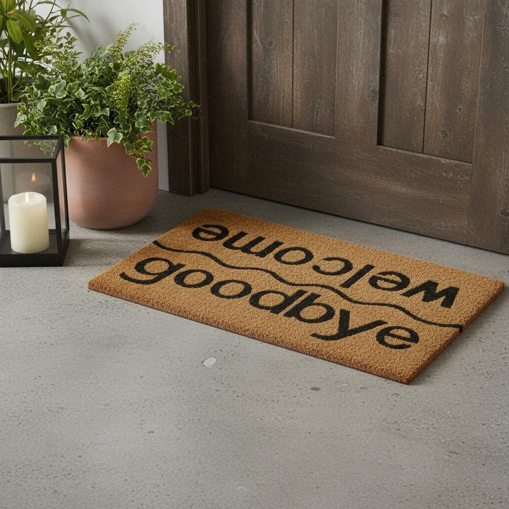 18" X 30" Brown and Black Coir Welcome Good Bye Outdoor Door Mat