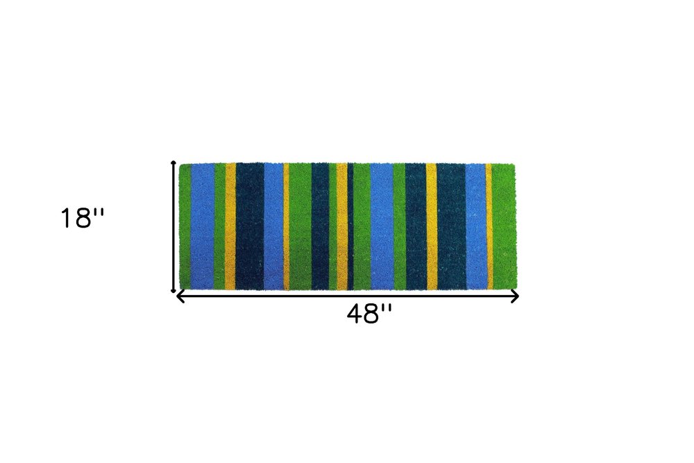 18" X 48" Green and Black Coir Striped Outdoor Door Mat