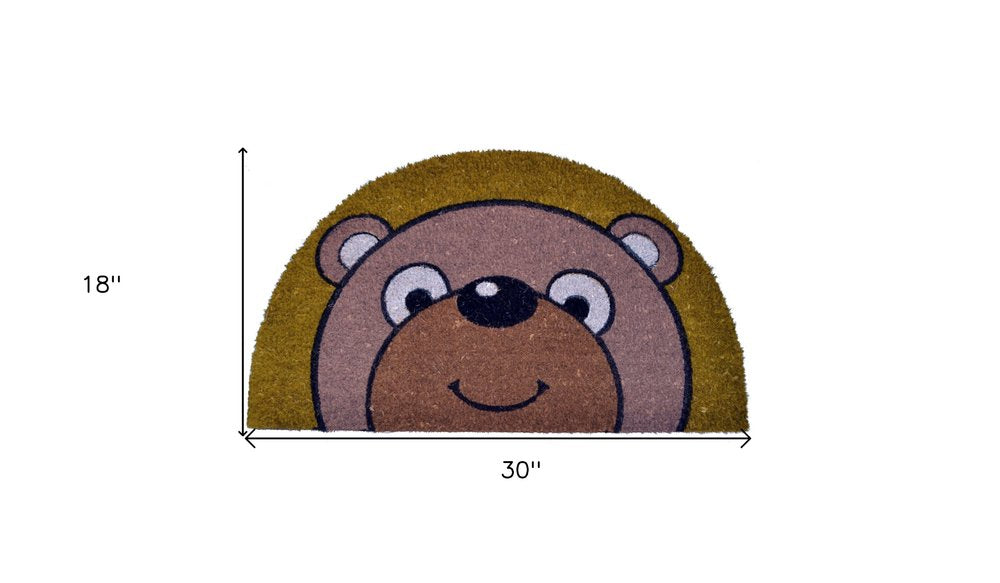 18" X 30" Brown Coir Bear Outdoor Semi Circle Fall Door Mat