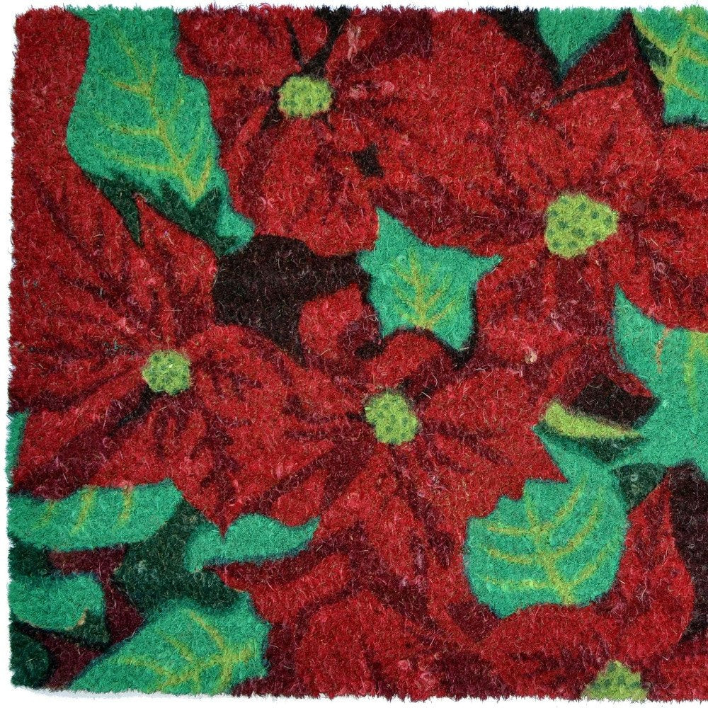 18" X 30" Red and Green Coir Poinsettia Outdoor Christmas Door Mat