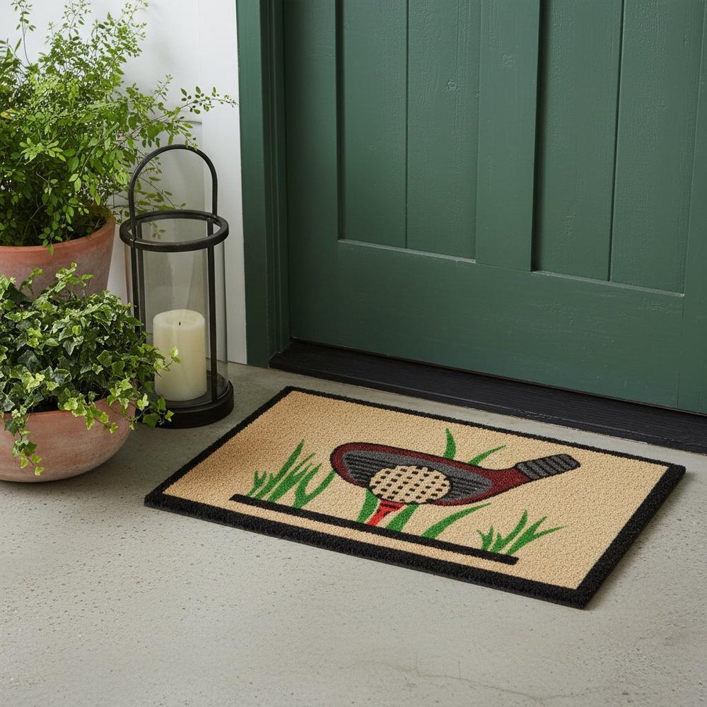 18" X 30" Brown and Black Coir Golf Outdoor Door Mat