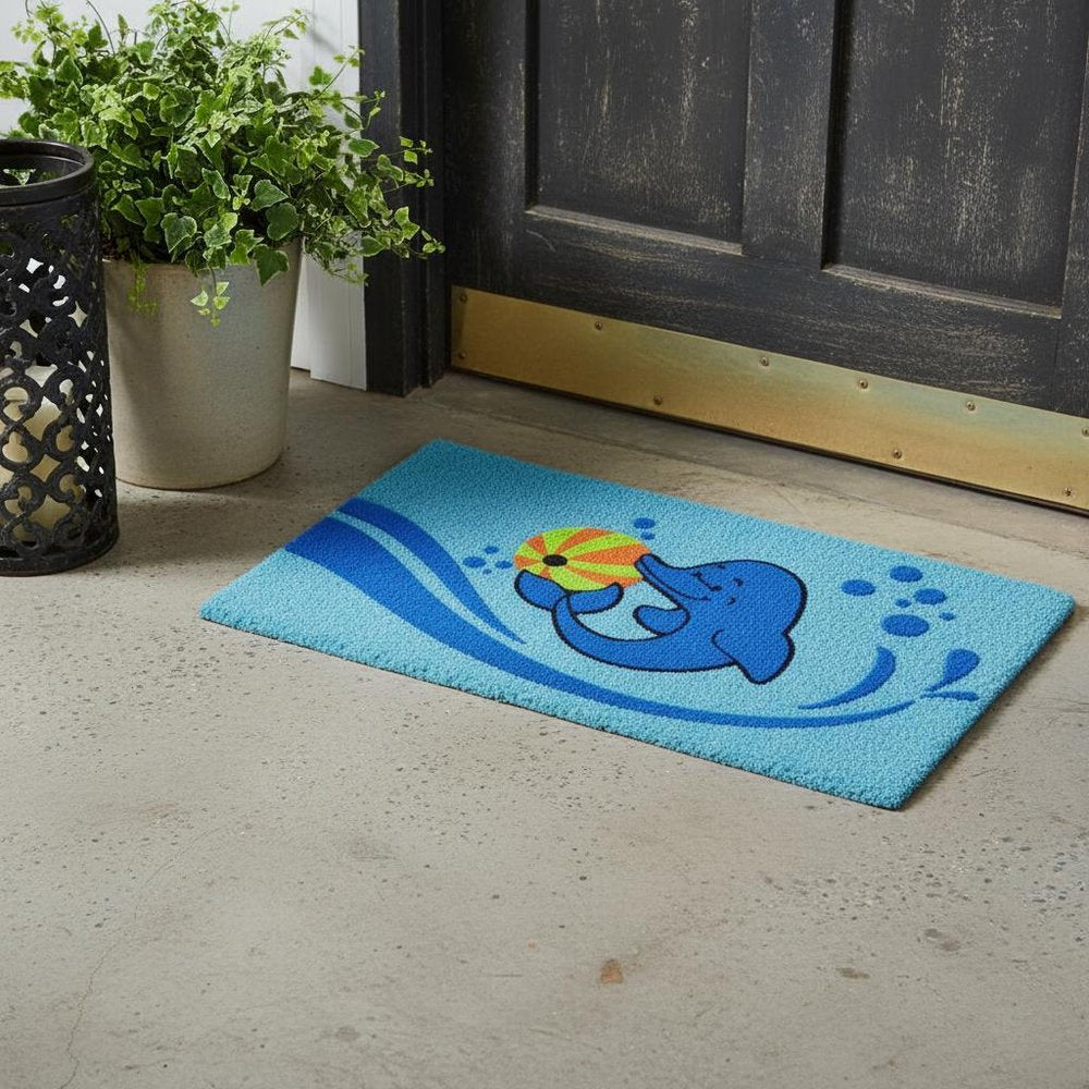 18" X 30" Blue Coir Dolphin Outdoor Door Mat
