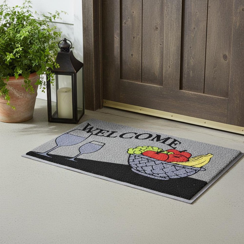 18" X 30" Black and Red Coir Wine Welcome Outdoor Door Mat