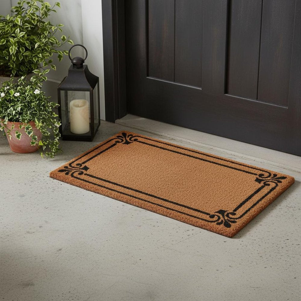 18" X 30" Brown and Black Coir Scrollwork Outdoor Door Mat