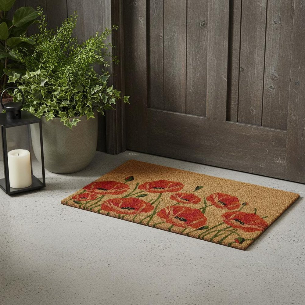 24" X 36" Brown and Red Coir Floral Outdoor Door Mat