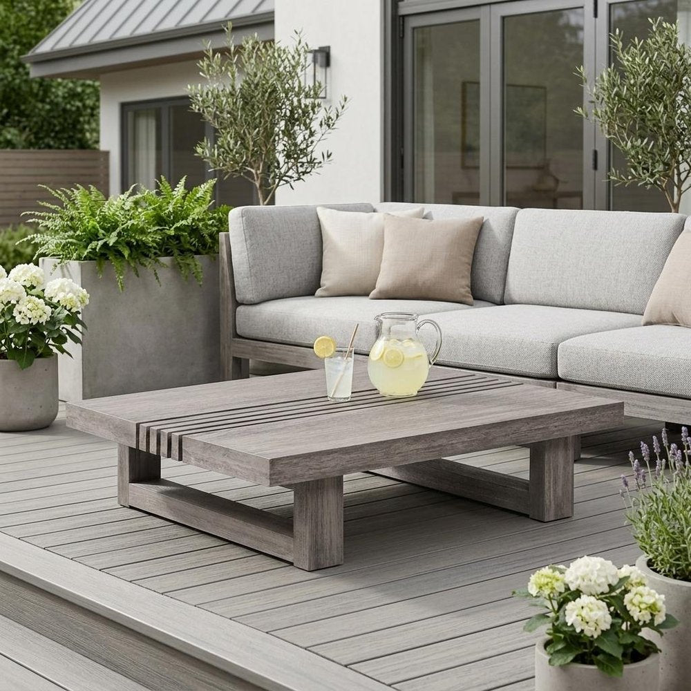33" Gray Solid Wood Outdoor Coffee Table