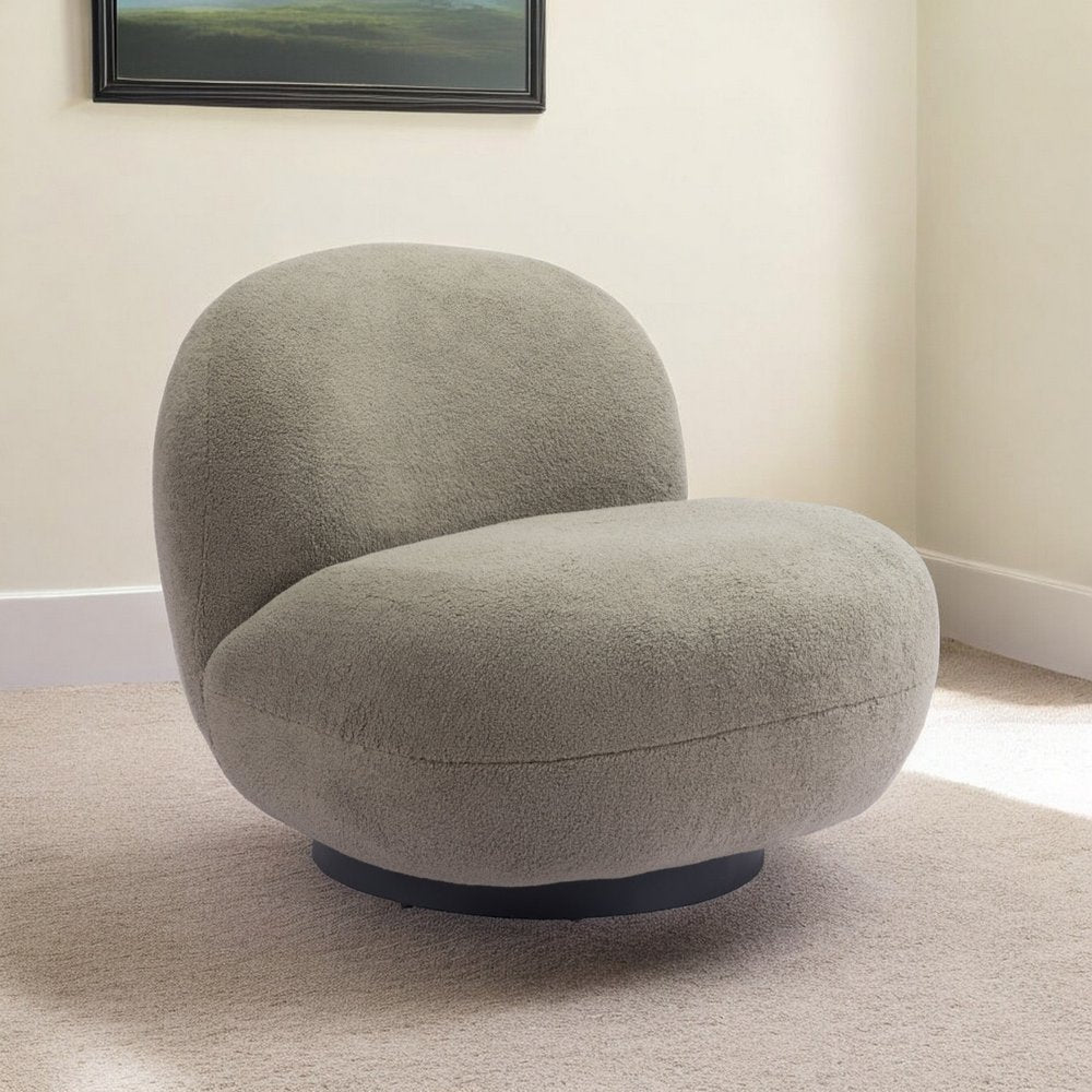 30" Khaki And Black Faux Shearling And Upholstered Slipper Chair
