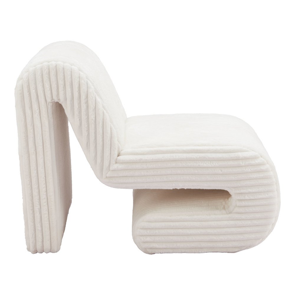 26" White Corduroy And Upholstered Lounge Chair