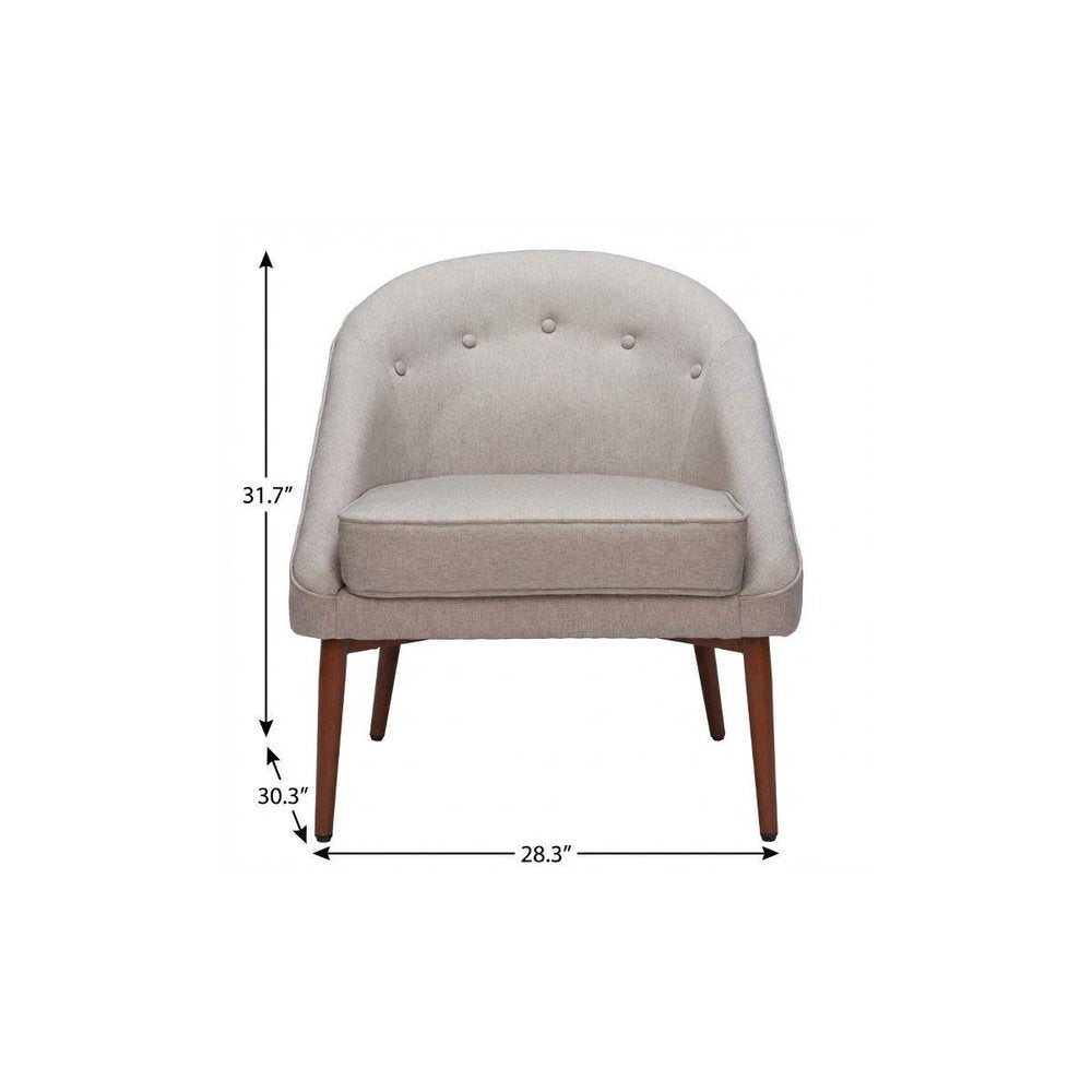 28" Gray And Brown Fabric And Upholstered Tufted Barrel Chair