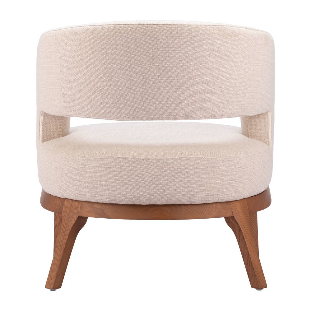 27" Beige And Brown Upholstered Arm Chair