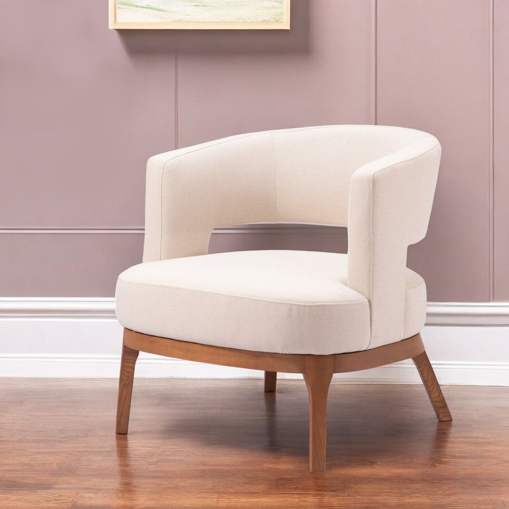 27" Beige And Brown Upholstered Arm Chair