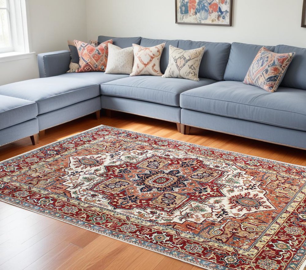 8' X 10' Rust and Gray Oriental Hand Knotted Area Rug With Fringe