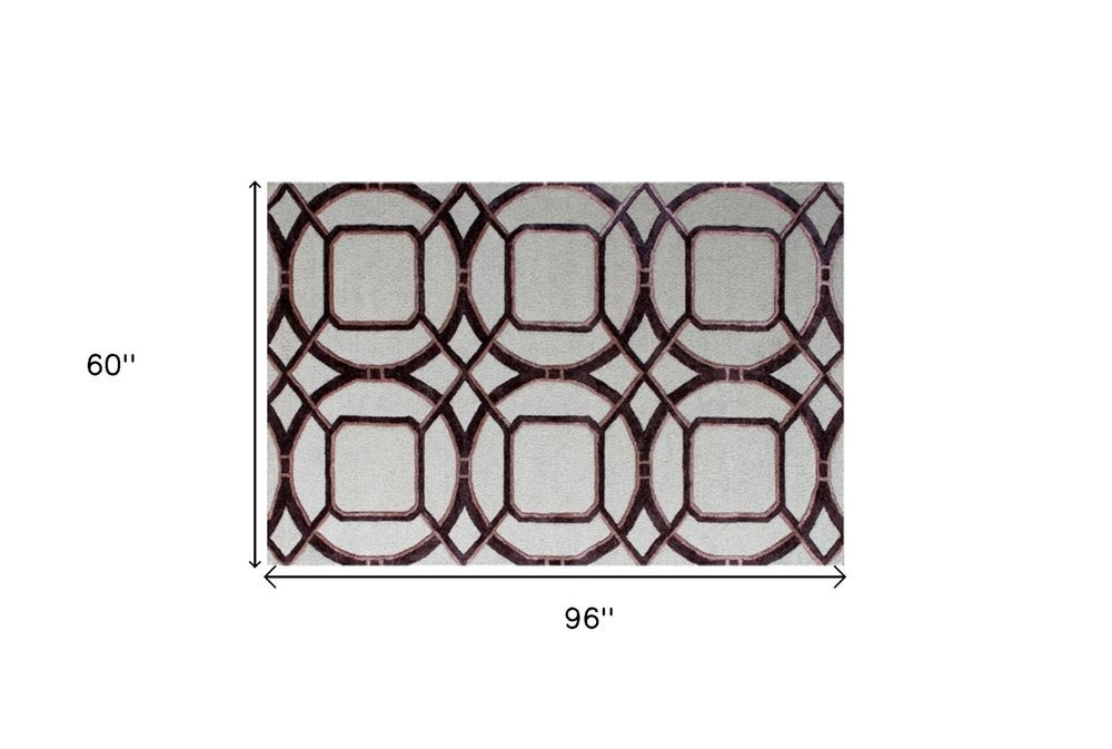 5' X 8' Silver Abstract Geometric Hand Tufted Non Skid Area Rug