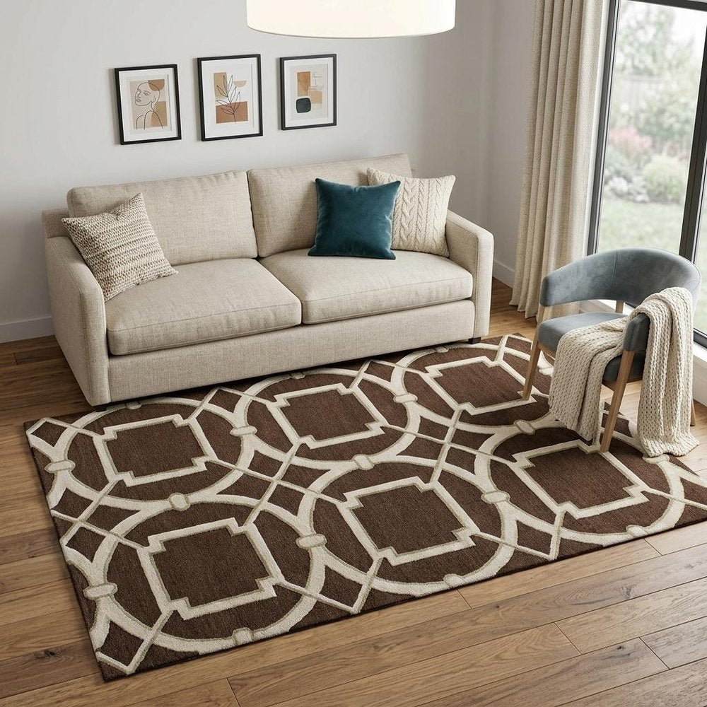 5' X 8' Brown and Ivory Abstract Geometric Hand Tufted Non Skid Area Rug