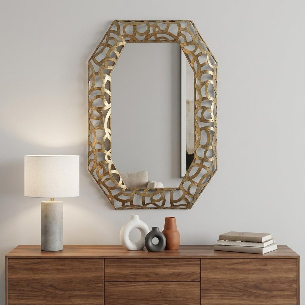 35" Bronze Octagonal Steel Framed Accent Mirror