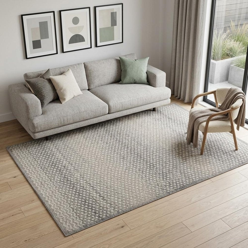 5' X 8' Gray and Beige Checkered Distressed Area Rug