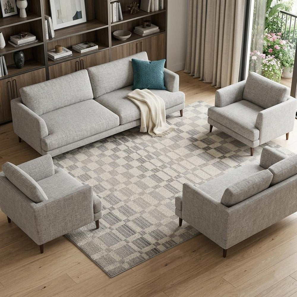 7' X 10' Gray and Beige Checkered Distressed Area Rug