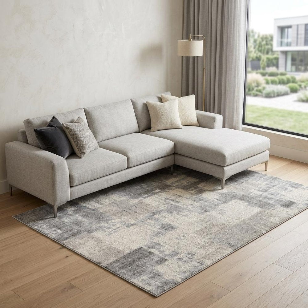 8' X 11' Gray and Beige Abstract Distressed Area Rug