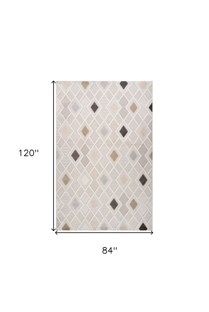 7' X 10' Cream and Beige Abstract Distressed Area Rug