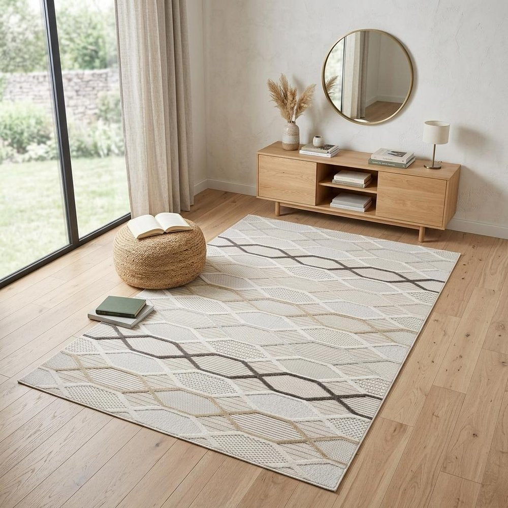 4' X 6' Cream and Beige Abstract Distressed Area Rug