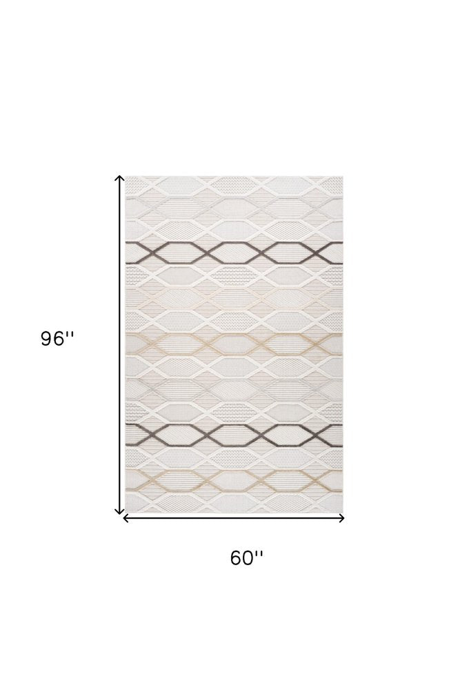 5' X 8' Cream and Beige Abstract Distressed Area Rug