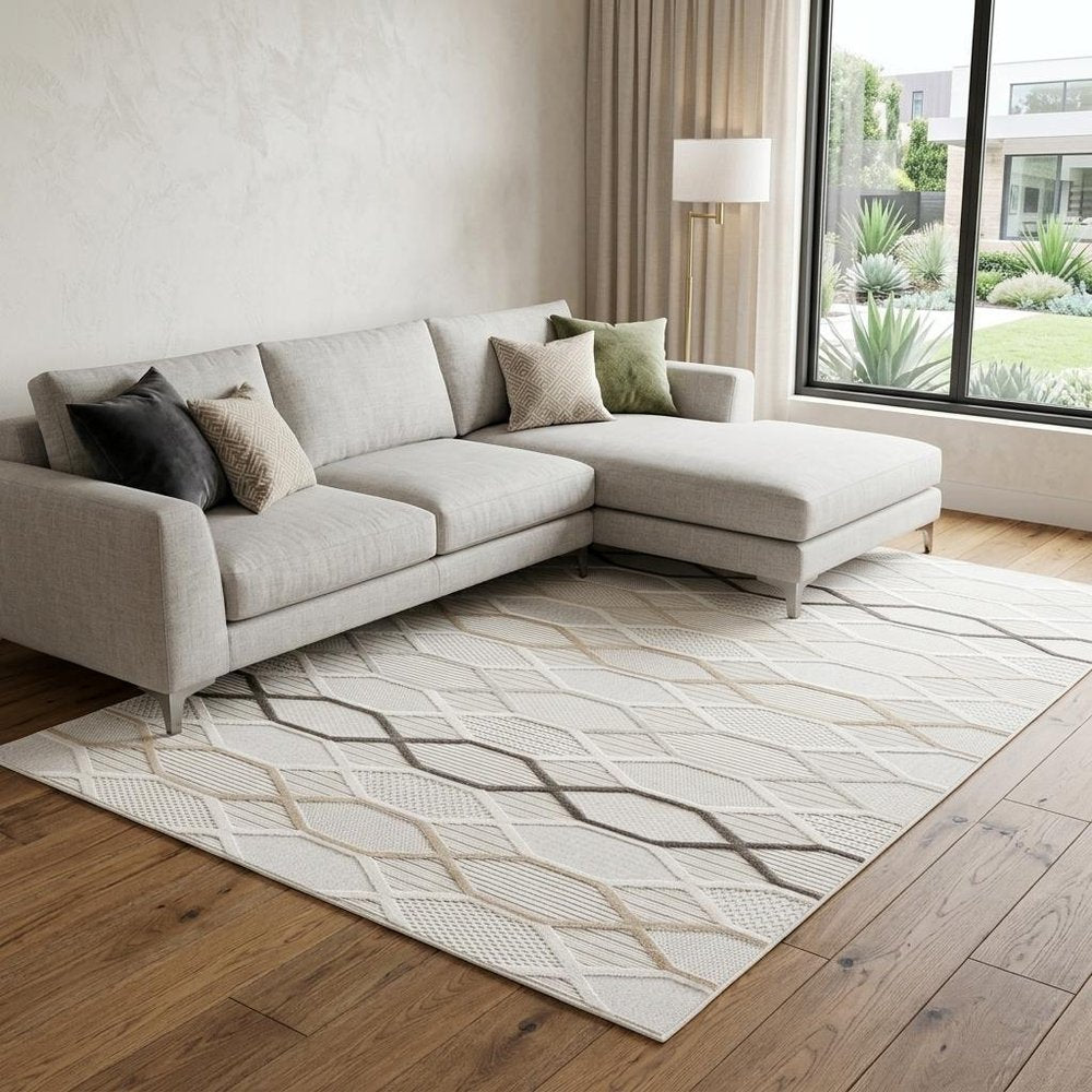 8' X 11' Cream and Beige Abstract Distressed Area Rug