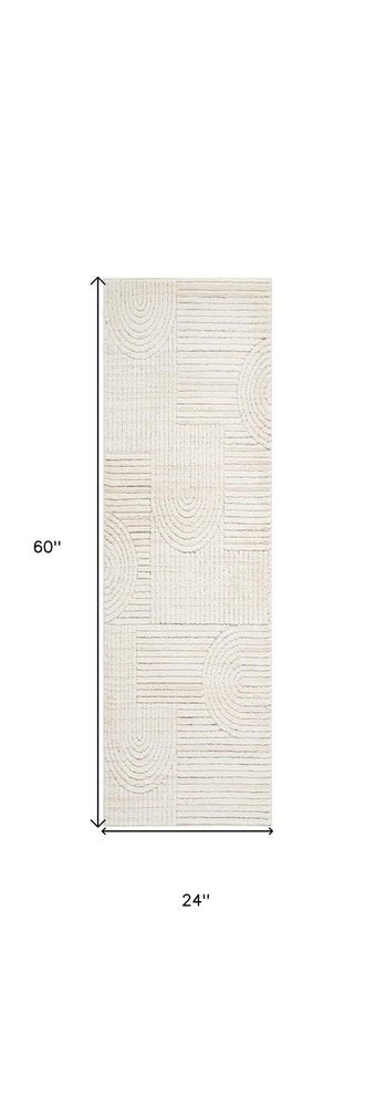 2' X 5' Cream and Beige Abstract Distressed Area Rug
