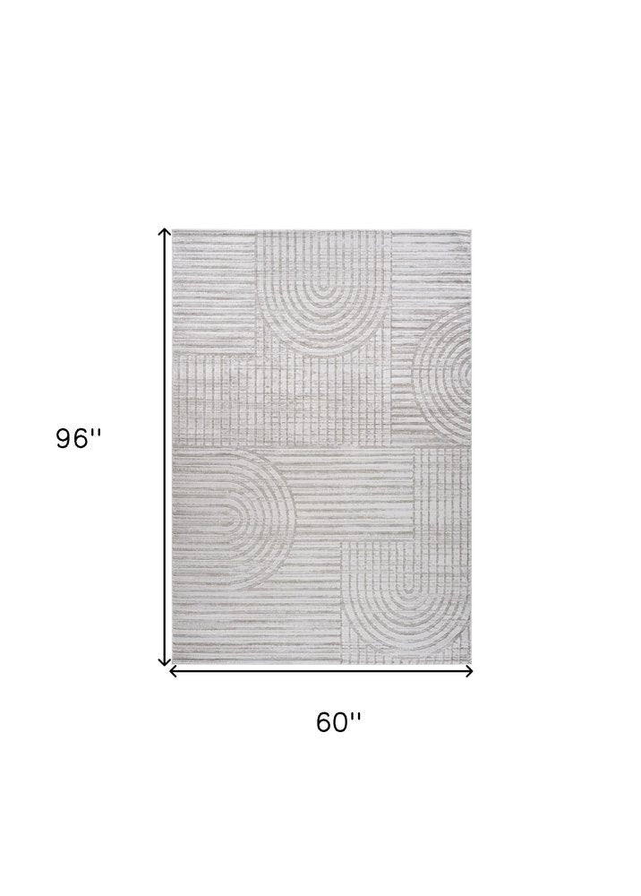 5' X 8' Light Gray and Ivory Abstract Distressed Area Rug