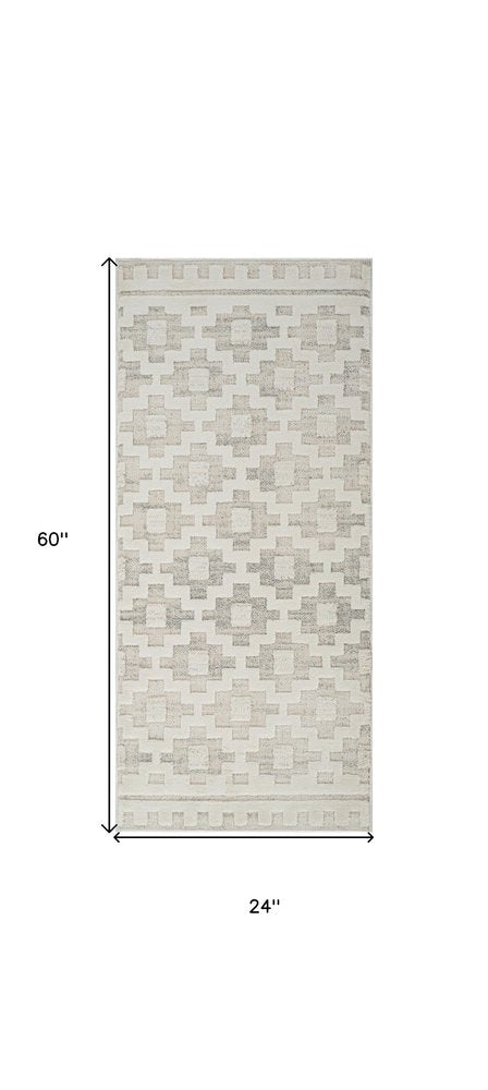 2' X 5' Gray and Beige Moroccan Distressed Area Rug
