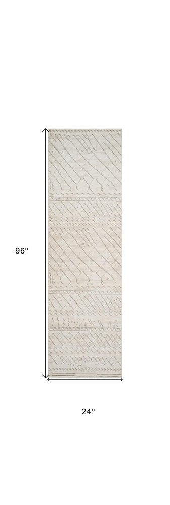 8' Gray And Beige Abstract Distressed Runner Rug