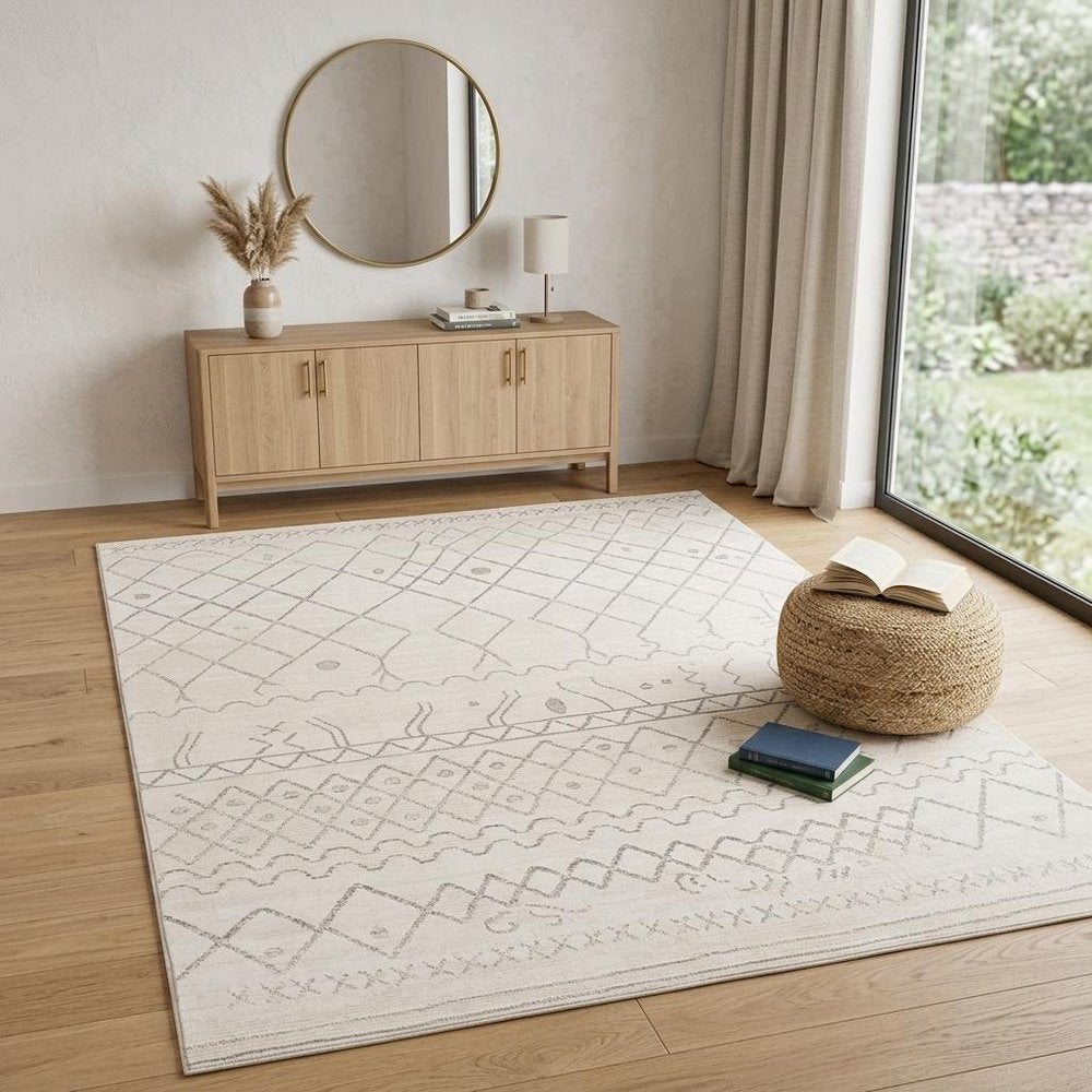 4' X 6' Gray and Beige Abstract Distressed Area Rug