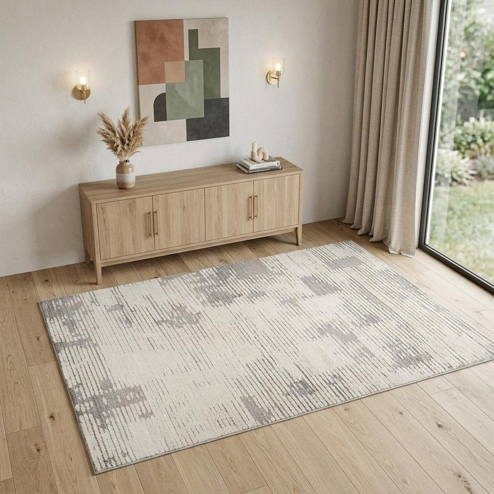 4' X 6' Gray and Cream Abstract Distressed Area Rug
