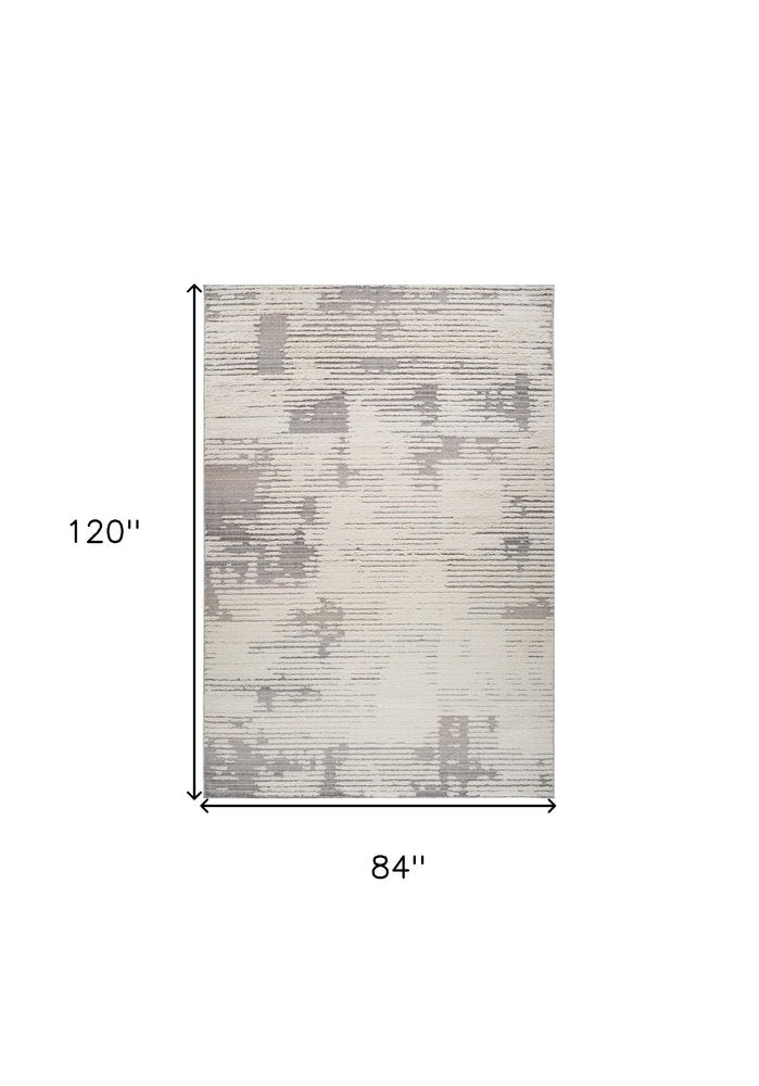 7' X 10' Gray and Cream Abstract Distressed Area Rug