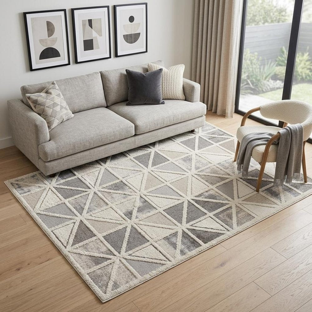 5' X 8' Gray and Cream Geometric Distressed Area Rug