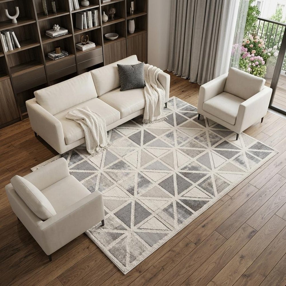 8' X 11' Gray and Cream Geometric Distressed Area Rug