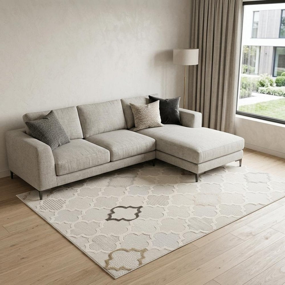 7' X 10' Cream and Beige Geometric Distressed Area Rug