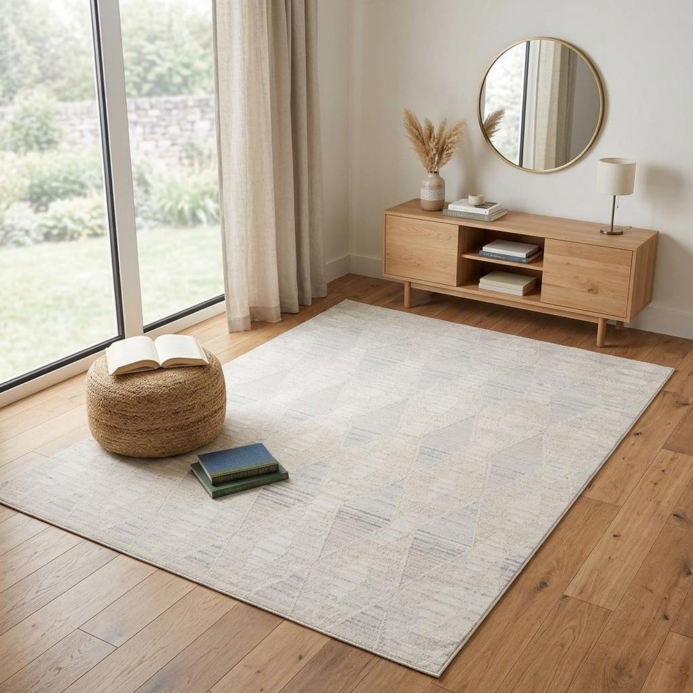 4' X 6' Cream and Beige Geometric Distressed Area Rug
