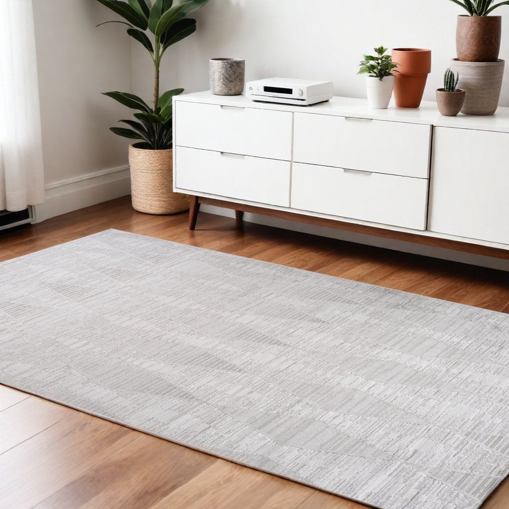 4' X 6' Gray and Ivory Geometric Distressed Area Rug
