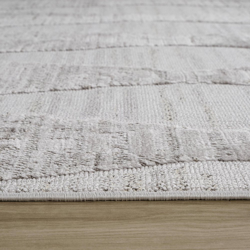 5' X 8' Gray and Ivory Geometric Distressed Area Rug