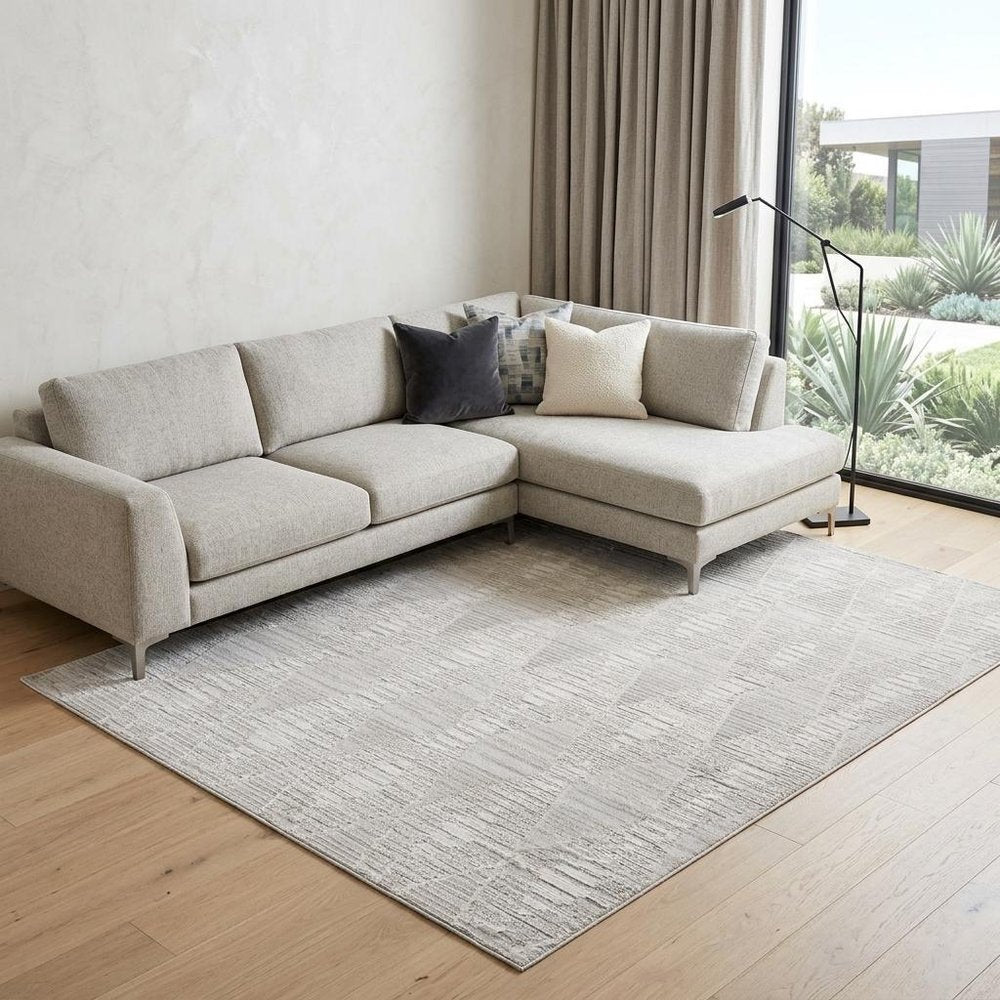 7' X 10' Gray and Ivory Geometric Distressed Area Rug