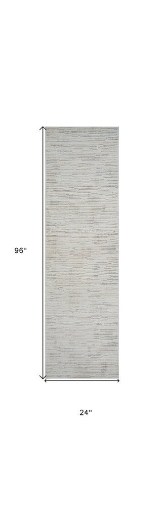 8' Gray And Beige Geometric Distressed Runner Rug