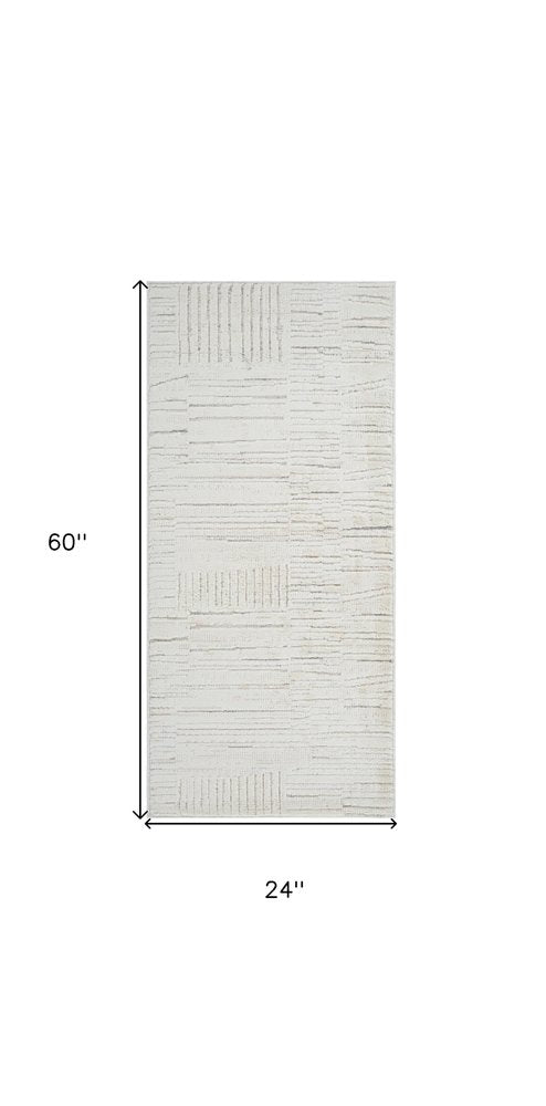 2' X 5' Gray and Beige Geometric Distressed Area Rug