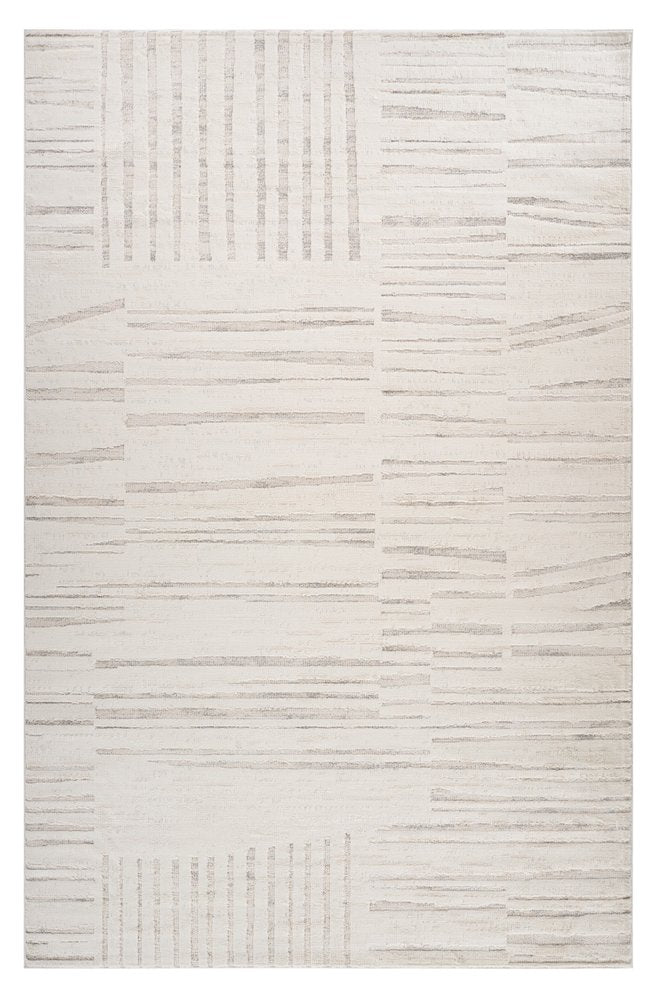 8' Gray And Beige Geometric Distressed Runner Rug