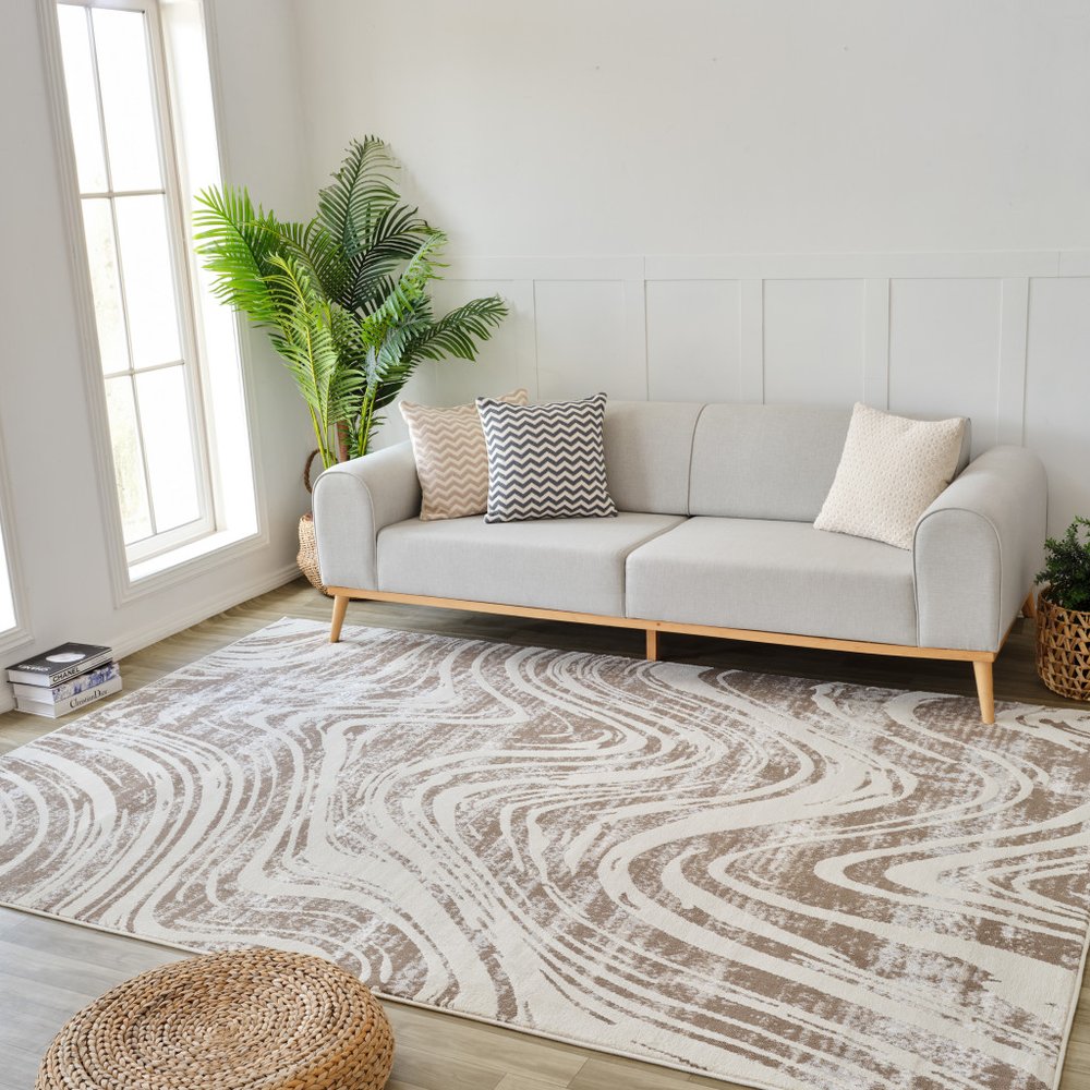 4' X 6' Beige and Brown Abstract Distressed Area Rug