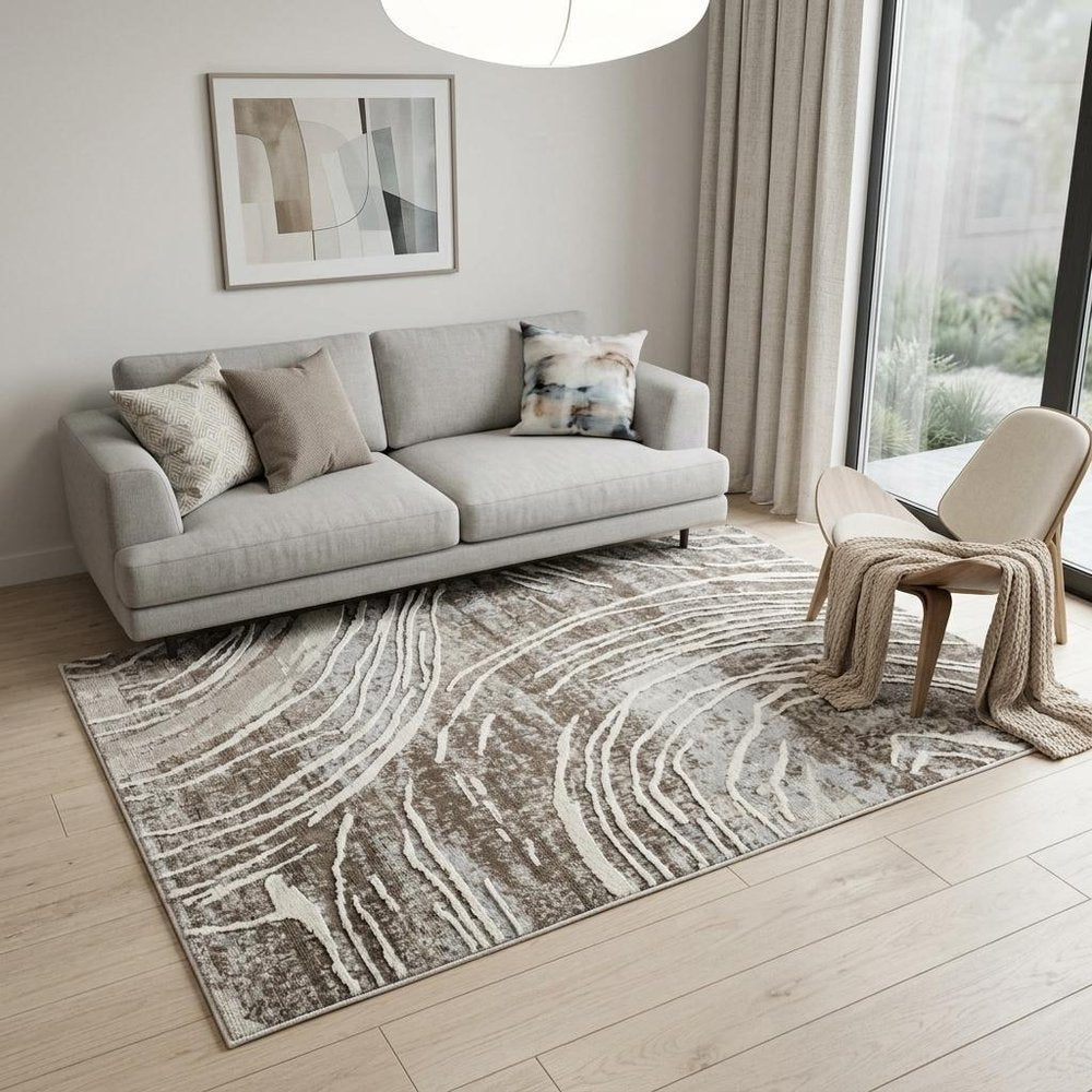 5' X 8' Beige and Brown Abstract Distressed Area Rug