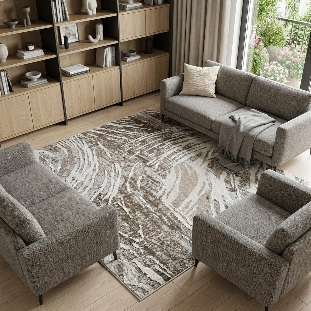 8' X 11' Beige and Brown Abstract Distressed Area Rug