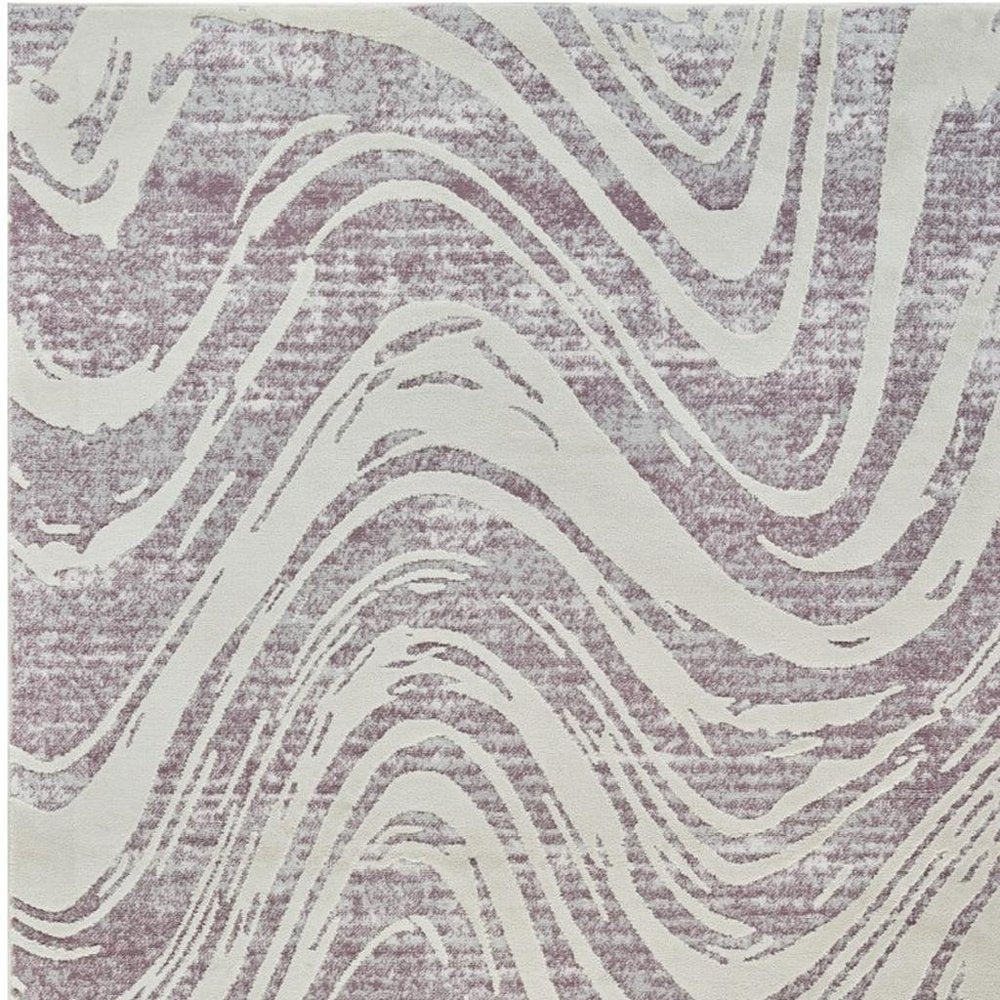 7' X 10' Beige and Purple Abstract Distressed Area Rug