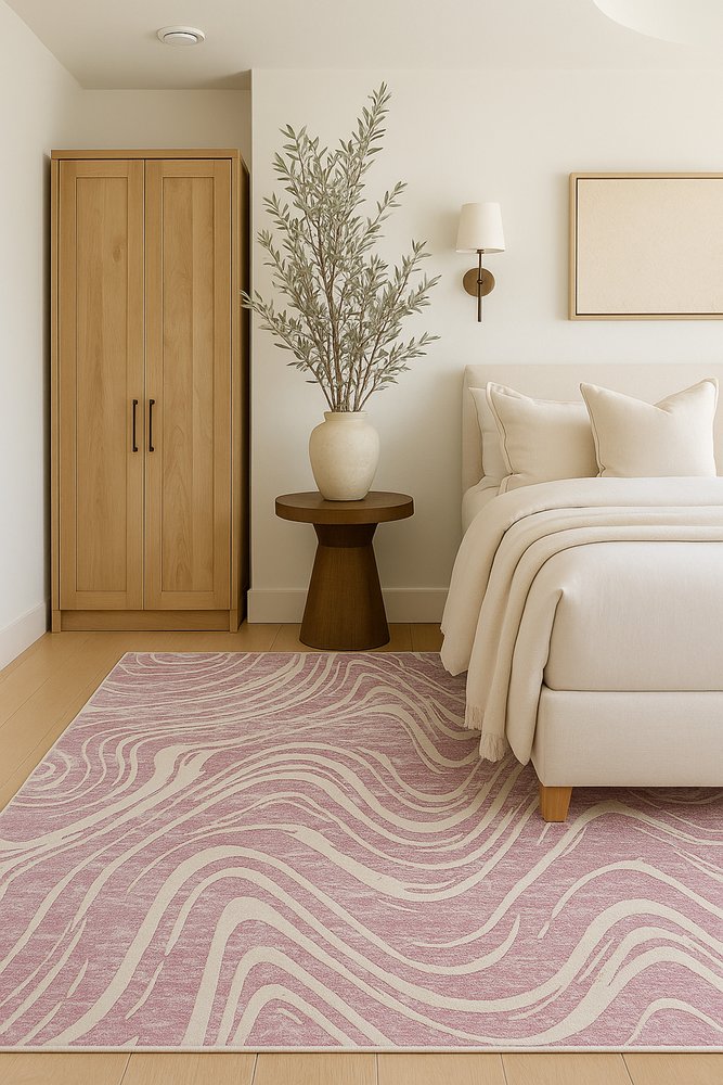 8' X 11' Beige and Purple Abstract Distressed Area Rug