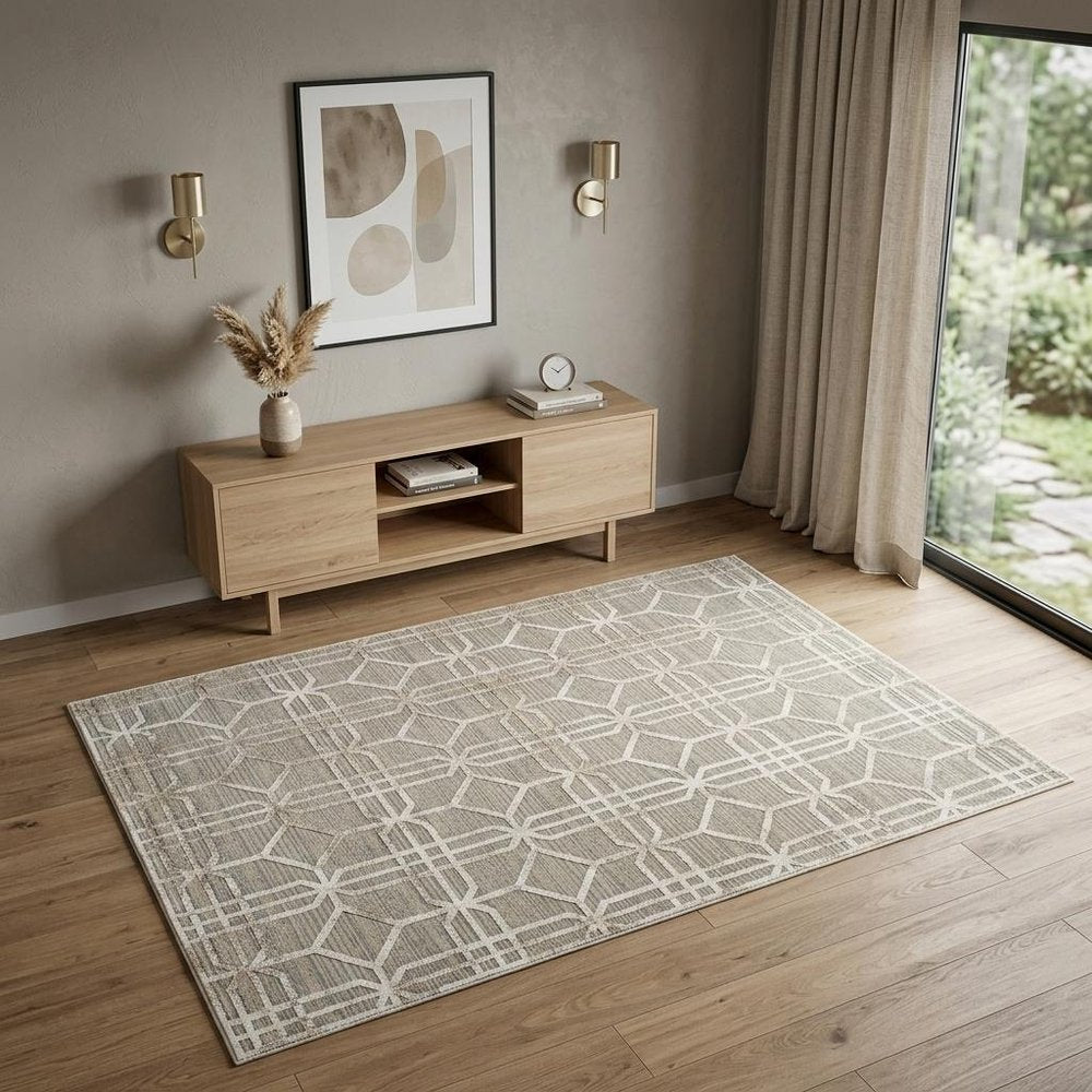 4' X 6' Beige and Brown Abstract Distressed Area Rug