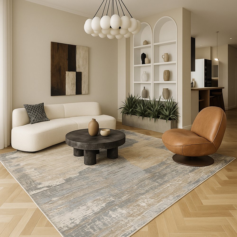5' X 8' Gray and Cream Abstract Distressed Area Rug